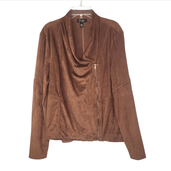 Jessica Simpson Brown Faux Suede Zip Bomber Jacket Size Large! - Picture 1 of 9
